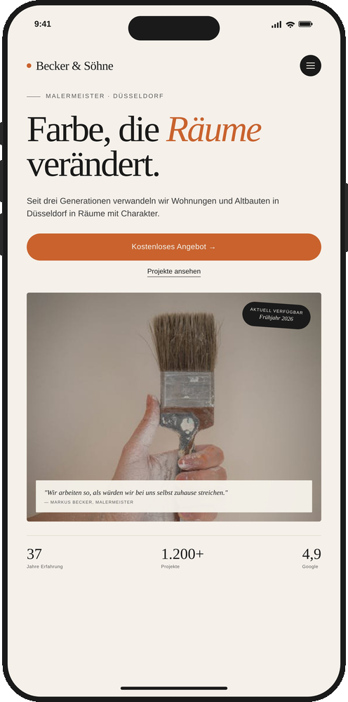 Beispiel Maler-Website Becker & Söhne — Mobil-Ansicht